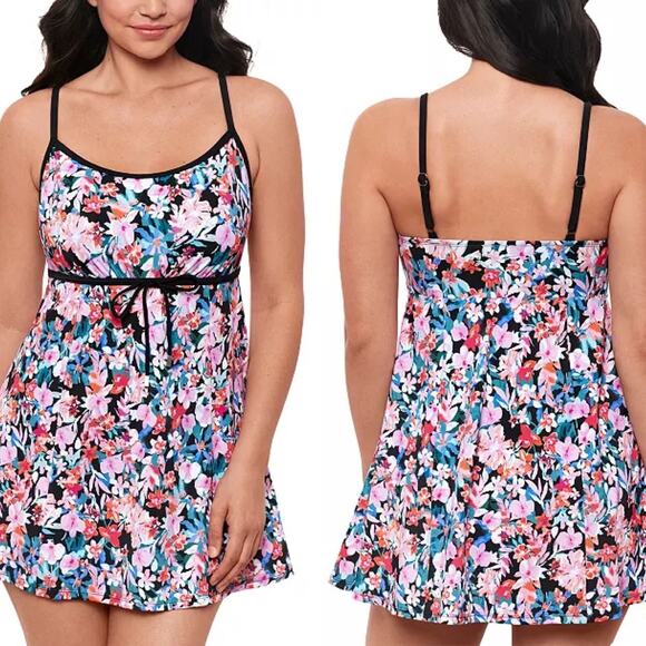 Swim Solutions Empire Princess Seam Swim Dress 8006492 Multi Women's US 8 NWT - Picture 1 of 7
